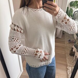 Vintage White Crochet Detail Sweater